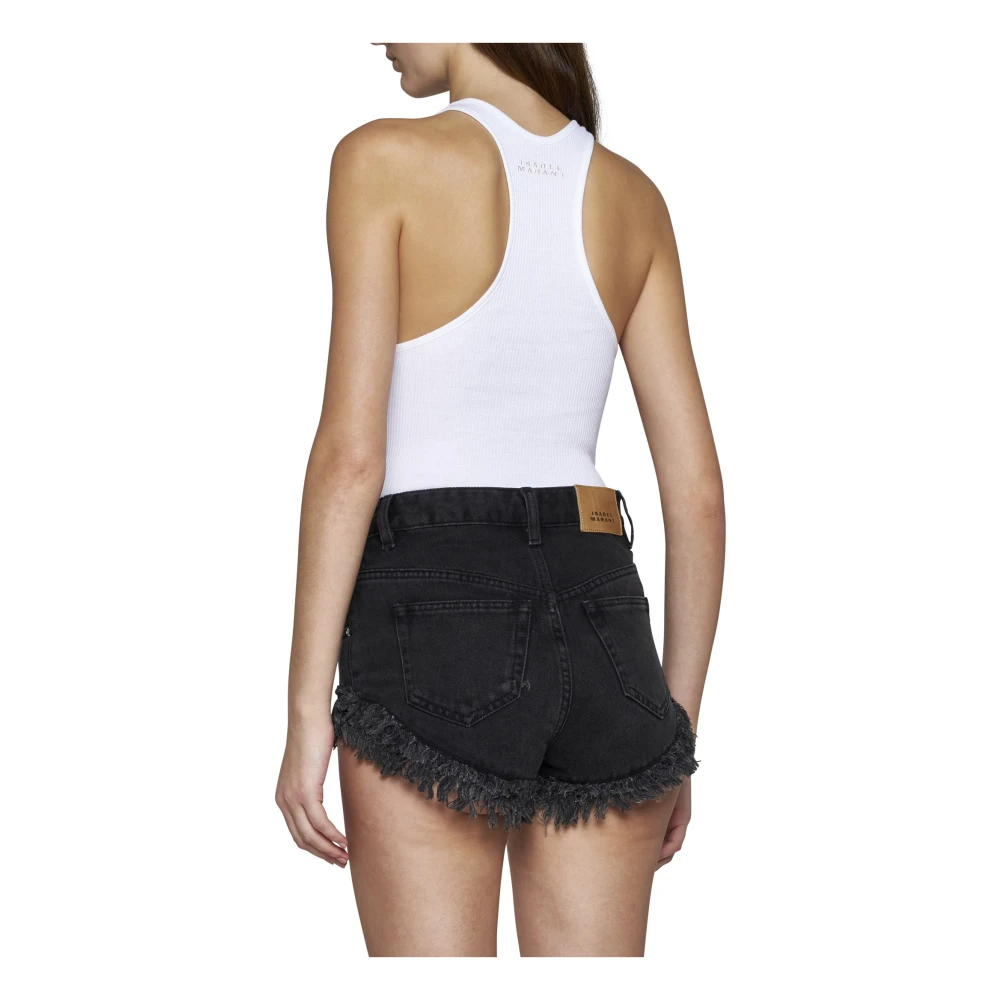 Isabel marant Zwarte Denim Shorts met Rafelede Rand Black Dames