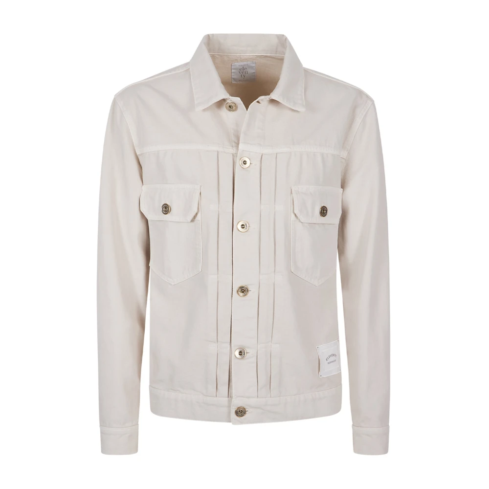 Eleventy Men's Beige Denim Jacket Plissé Work - Denim Jackets - M - Jackets