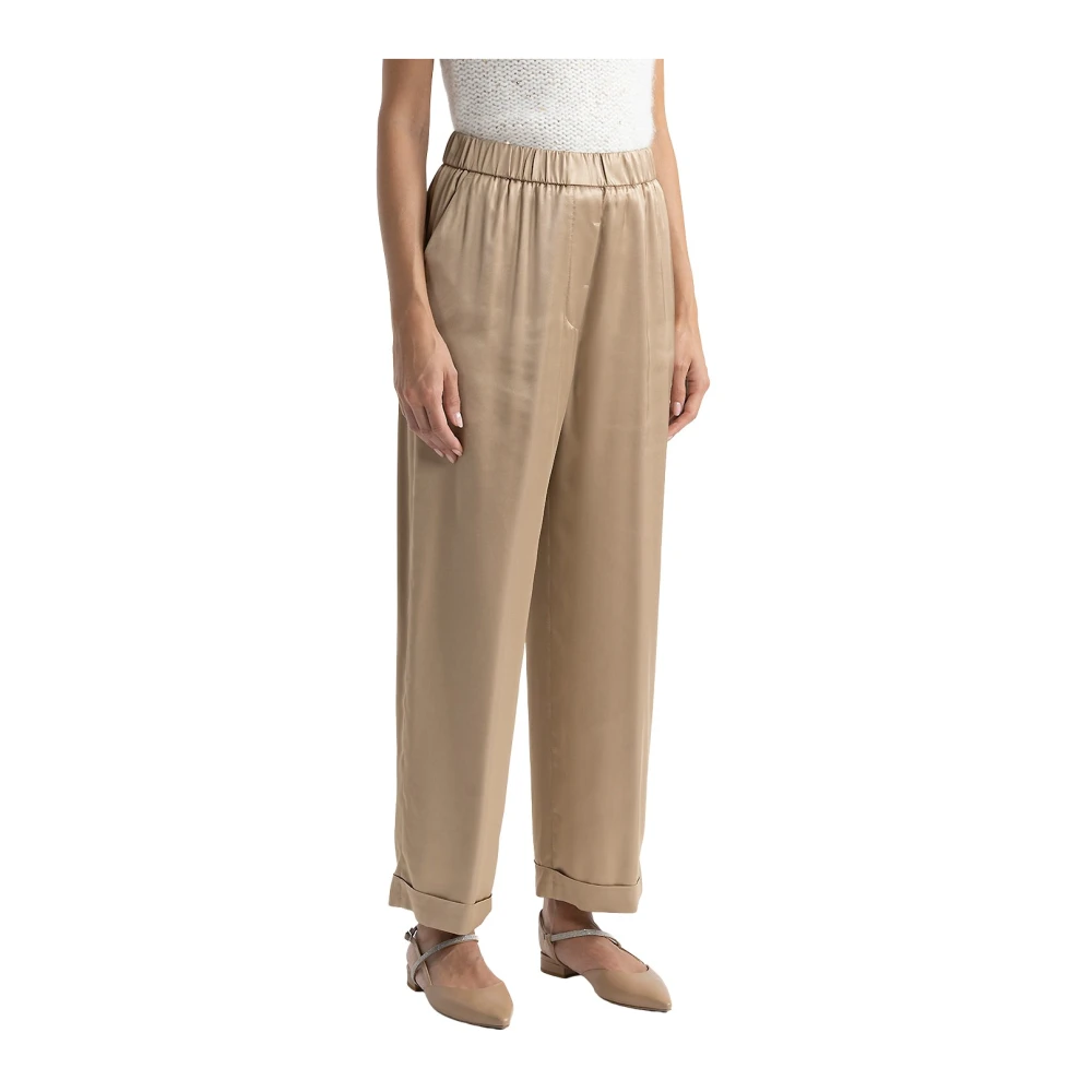 PESERICO Viscose satijnen broek Brown Dames