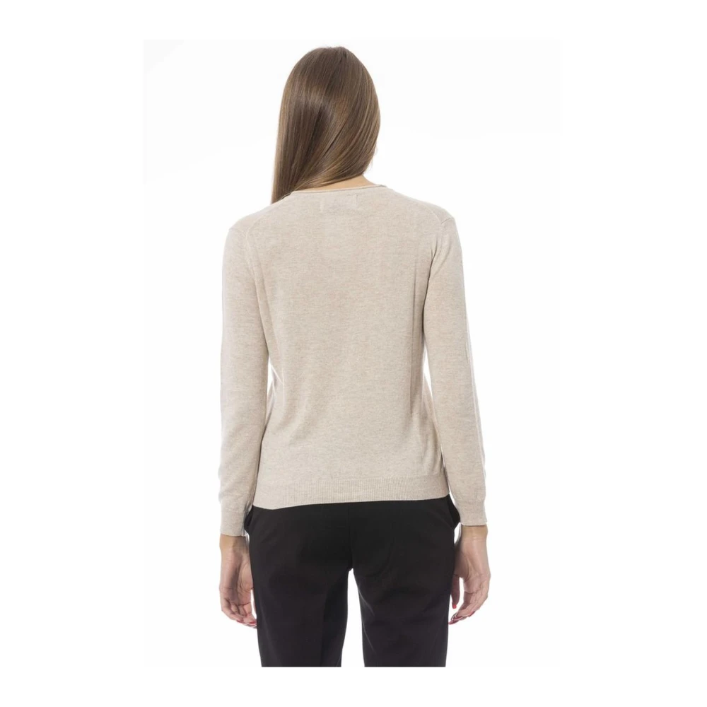 Baldinini V-hals Geribbelde Gebreide Trui Beige Dames