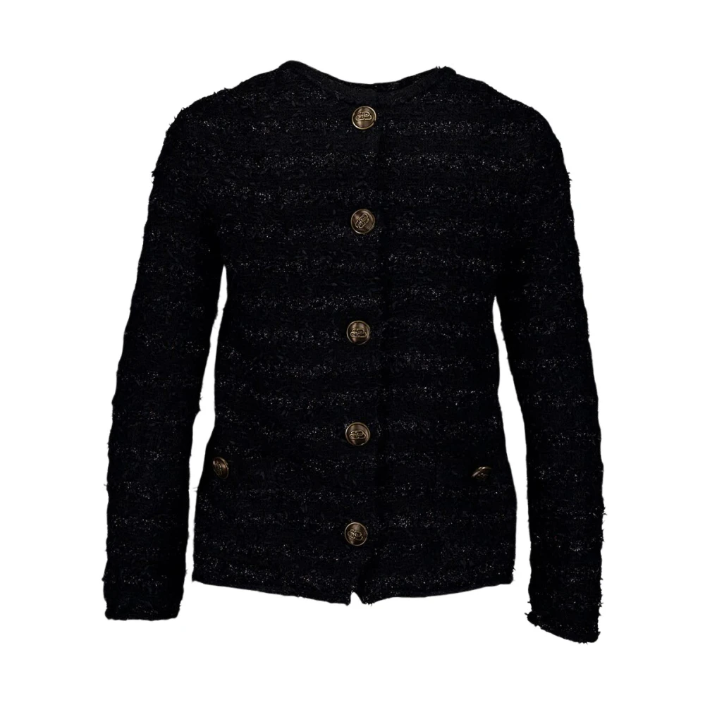Balenciaga Innovatieve Tweed Top met Logo Knopen Black Dames