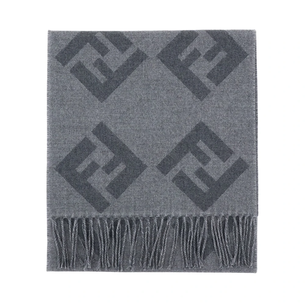 Fendi Men's Gray Sciarpa Sfrangiata Motivo Ff All-Over Reversibile