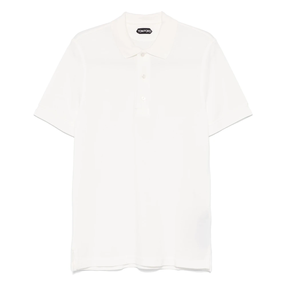 Tom Ford Piquet Polo Shirt met Lyocell en Katoen White Heren