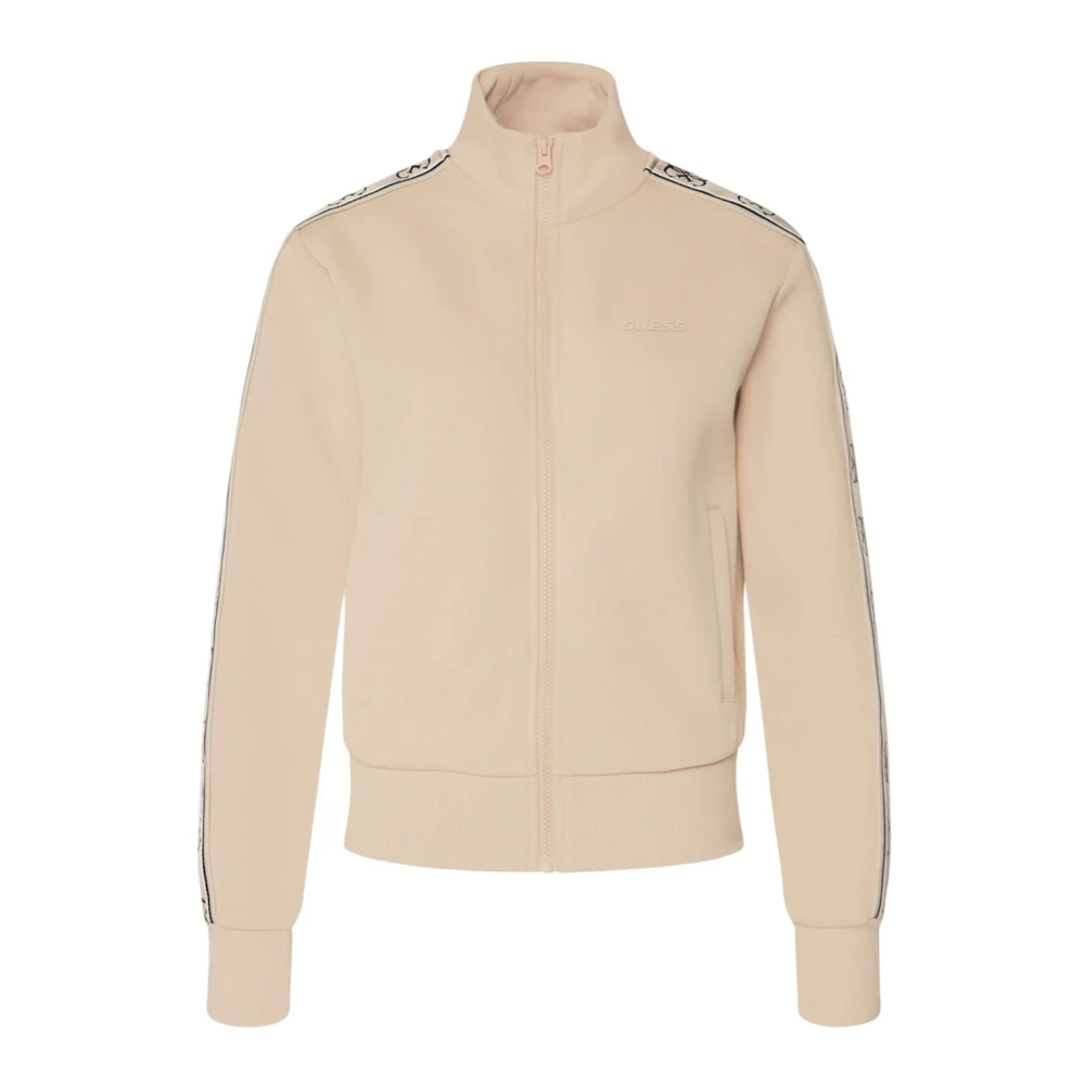 Guess Katoenen Hoge Nek Rits Hoodie Beige Dames