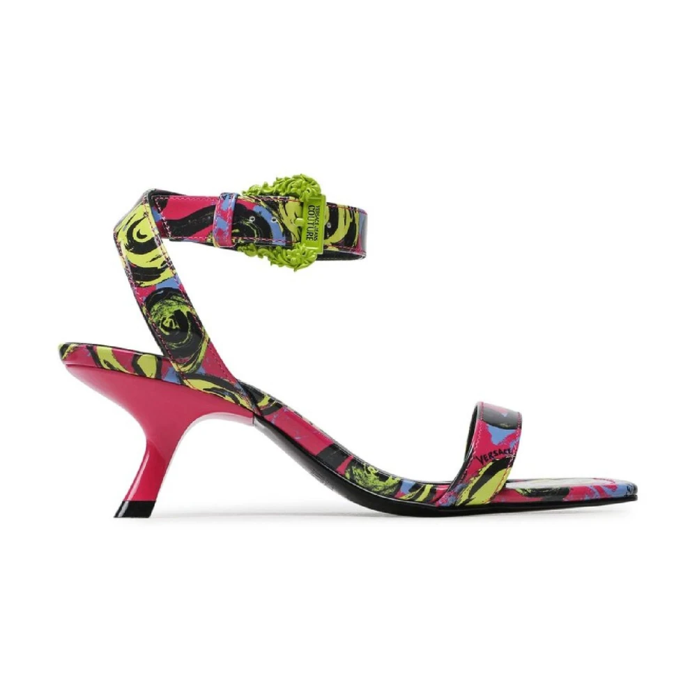 Versace Jeans Couture Fuchsia Logo Couture Högklackade Sandaler - Storlek 40 Multicolor, Dam