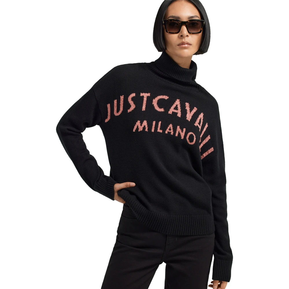 Just Cavalli Geborduurde Logo Trui in Roze Black Dames