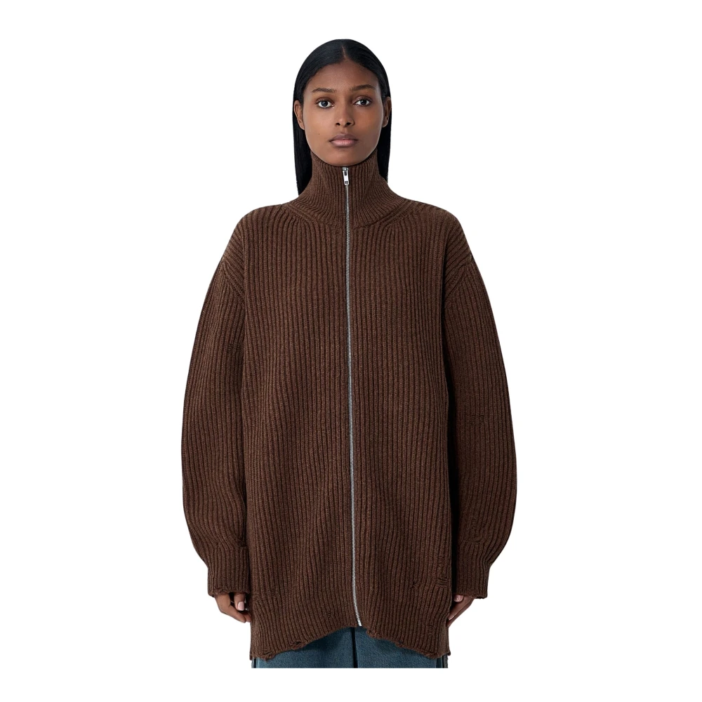 Mm6 Maison Margiela Women's Brown Cardigans, Xs, Ribbed Knit Jacket