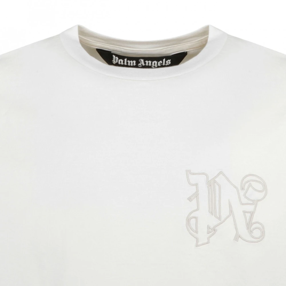 Palm Angels Geborduurd Logo Wit T-Shirt White Heren