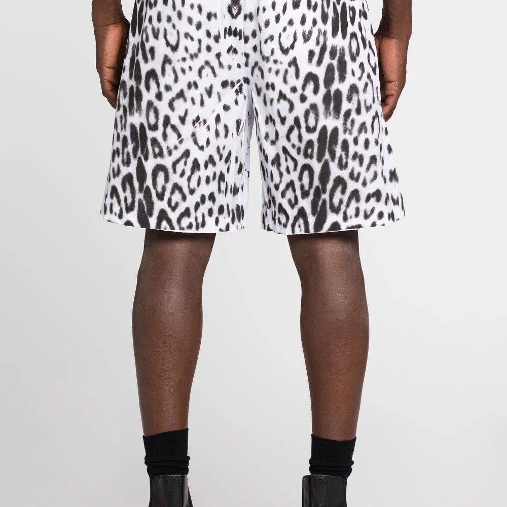 Roberto Cavalli Leopard Flag-Print Track Shorts Black Heren