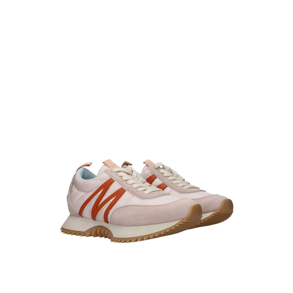 Moncler Women's Pink Chunky Fabric Lace-Up Sneakers With Back Logo