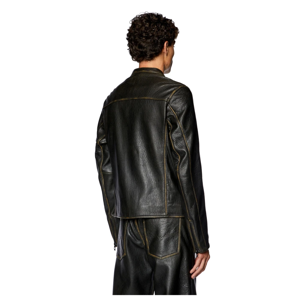 Diesel Biker jacket in wrinkled leather Brown Heren