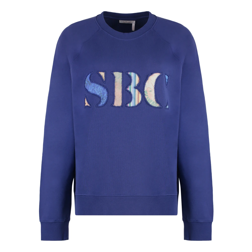 See by Chloé Geribbelde Katoenen Crew-Neck Sweatshirt Purple Dames