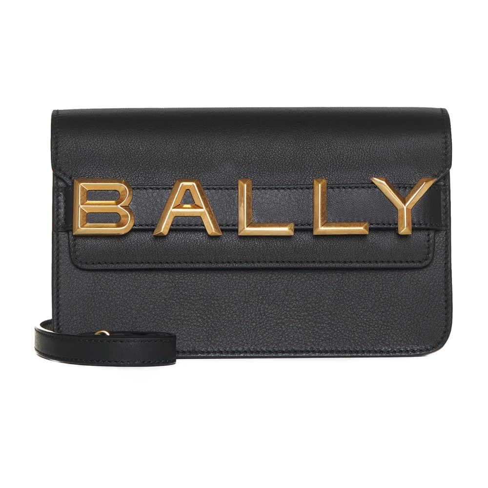 Bally Zwarte leren schoudertas met gouden logo Black Dames