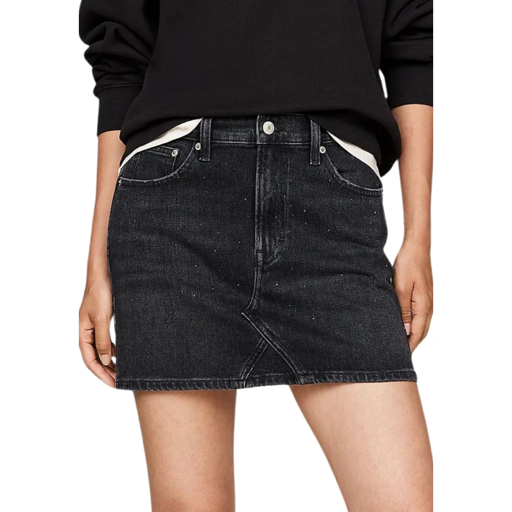 Tommy Hilfiger Zwarte Denim Minirok met Strass Details Black Dames