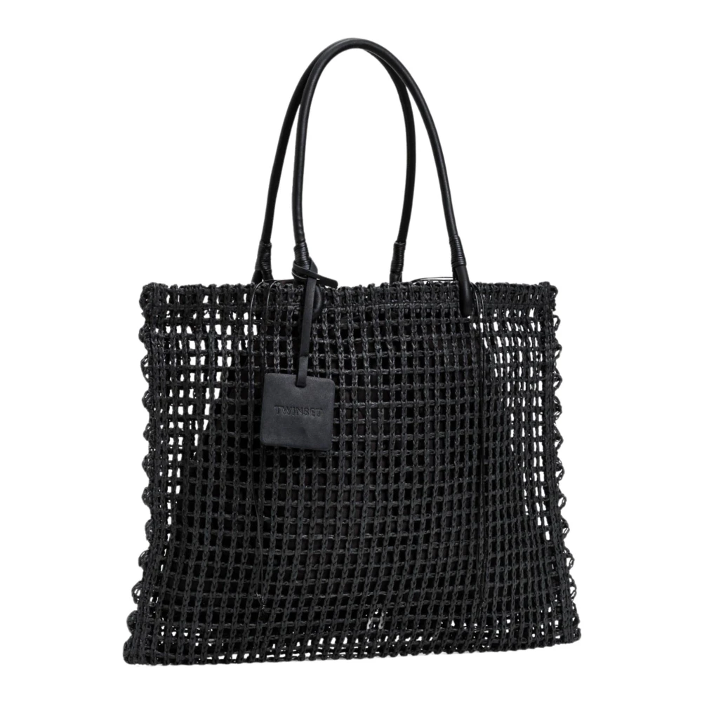 Twinset Zwarte geweven stro shopper tas Black Dames