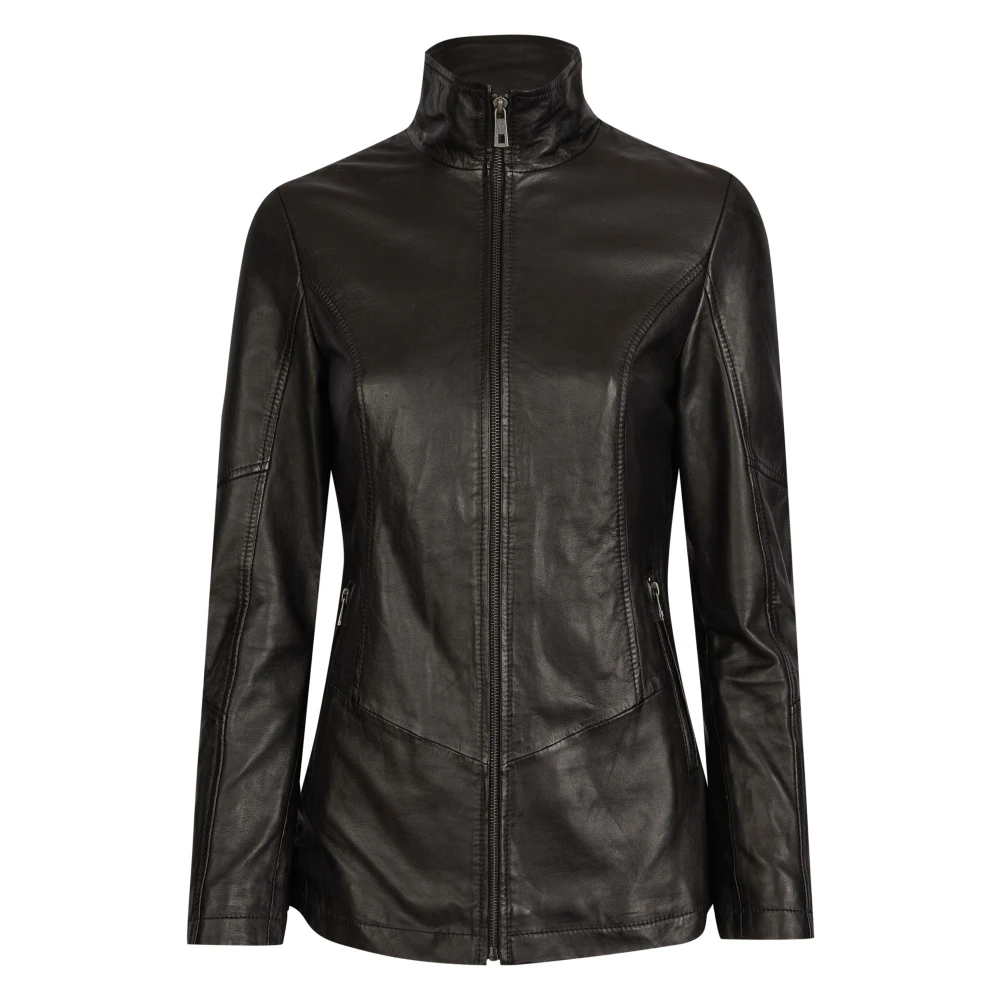 Bugatti Elegante leren jas met opstaande kraag Black Dames