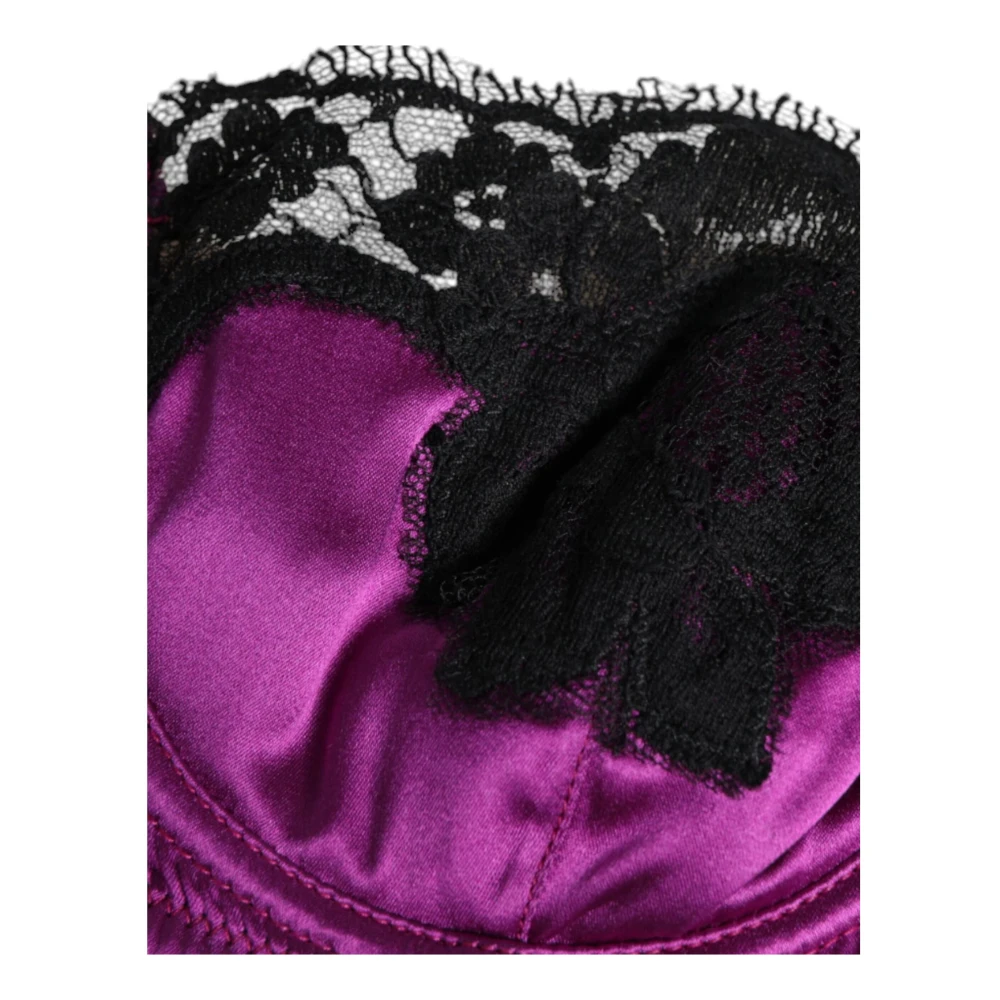 Dolce & Gabbana Paarse Zijden Balconette Beha met Haaksluiting Purple Dames