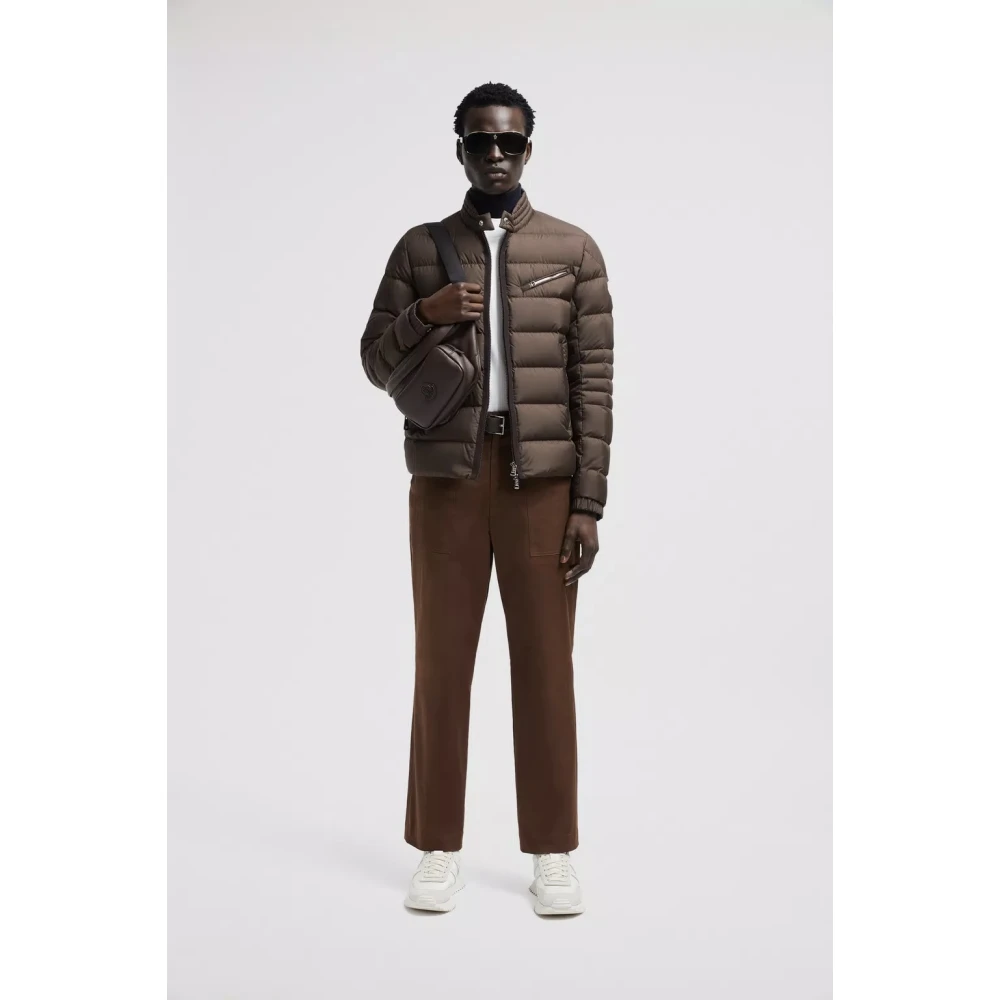 Moncler Biker Down Jacket Brown Heren
