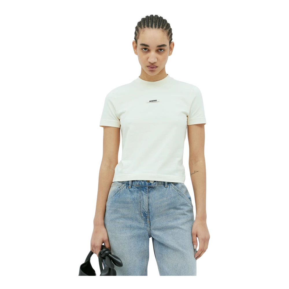 Jacquemus Katoenen Jersey Hoge Hals T-Shirt Beige Dames