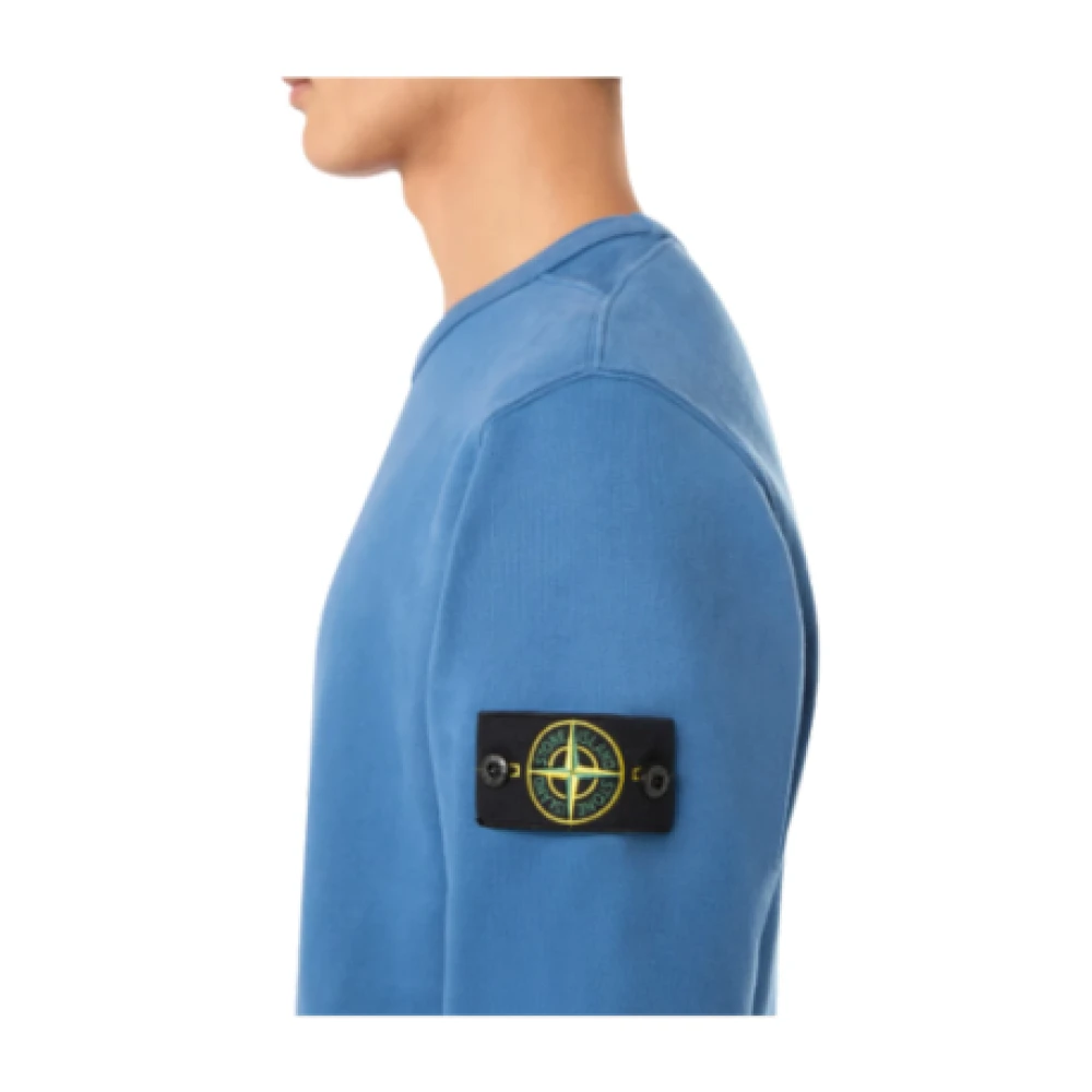 Stone Island Organische Katoenen Crewneck Sweatshirt met Geribbelde Details Blue Heren