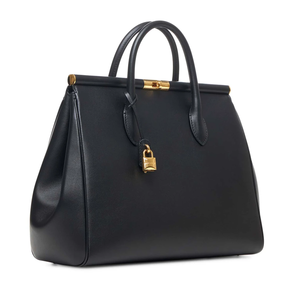 Dolce & Gabbana Zwarte leren handtas met slot Black Dames