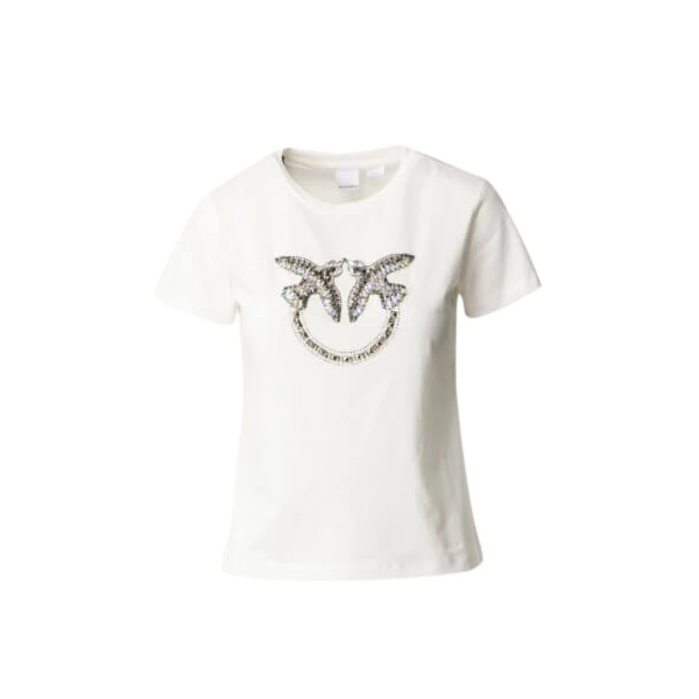 Pinko Quentin Wit T-Shirt met Geborduurd Logo White Dames