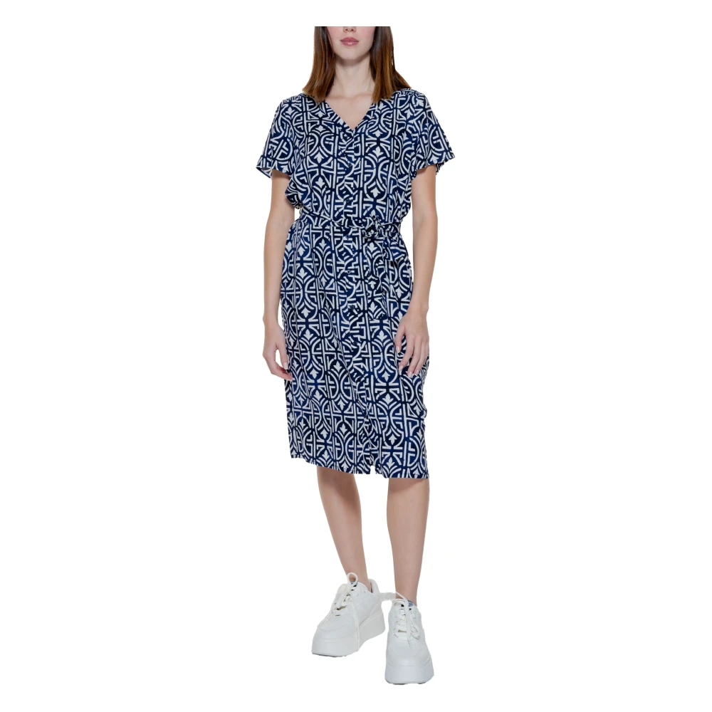 Street One Blauw Print V-Hals Jurk Vrouwen Blue Dames