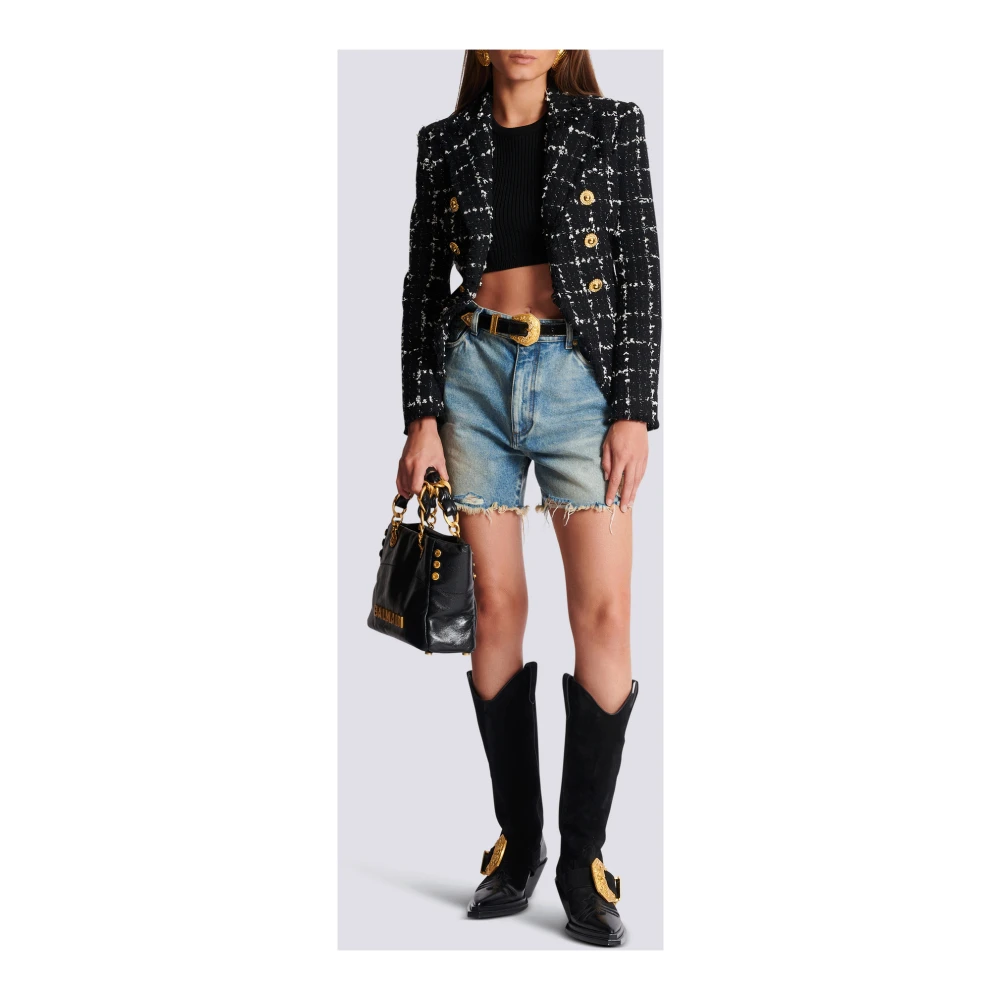 Balmain Fijngebreide top met 3 knopen Black Dames