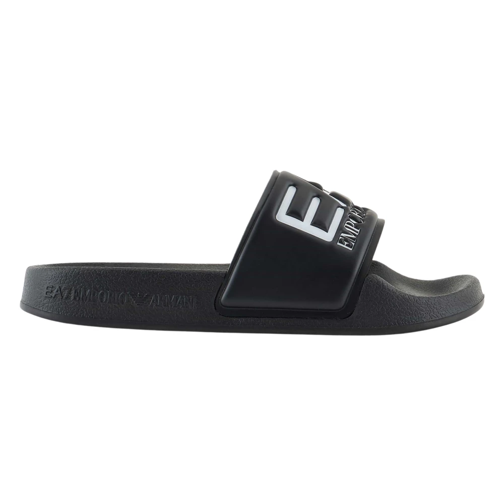 Emporio Armani Ea7 Men's Black Sliders With Oversized Logo