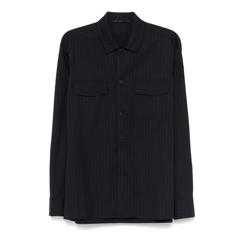 Low Brand Blauw Twill Gestreept Overhemd Blue Heren