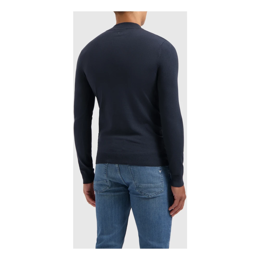 Pure Path Essentiële Gebreide Halfzip Trui Navy Blauw Blue Heren