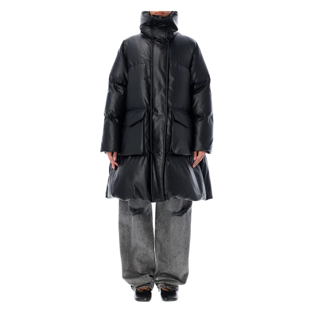 MM6 Maison Margiela Zwarte Lange Donsjas Eco Leer Black Dames