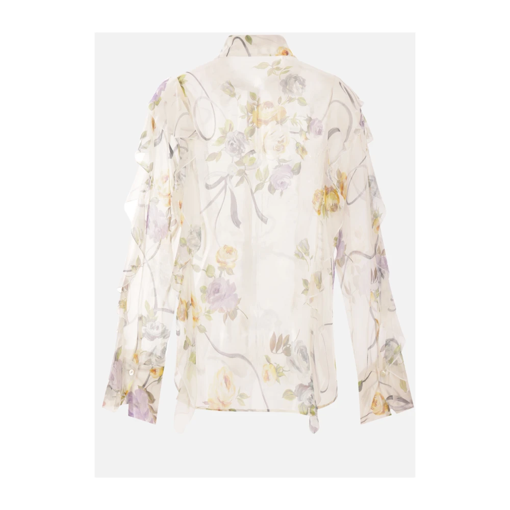 Blumarine Bloemenzijden overhemd met ruches Multicolor Dames