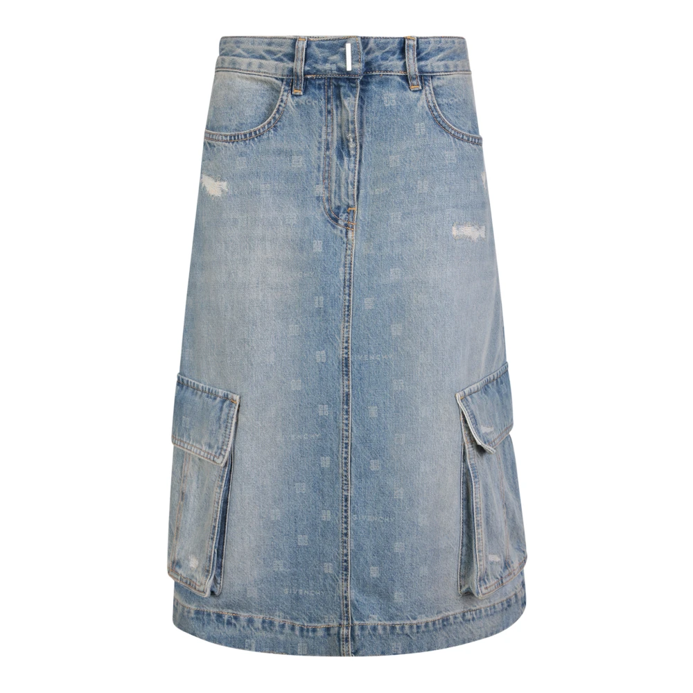 Givenchy Women's Blue Denim Skirts, W34, Denim Skirt With 4G Motif