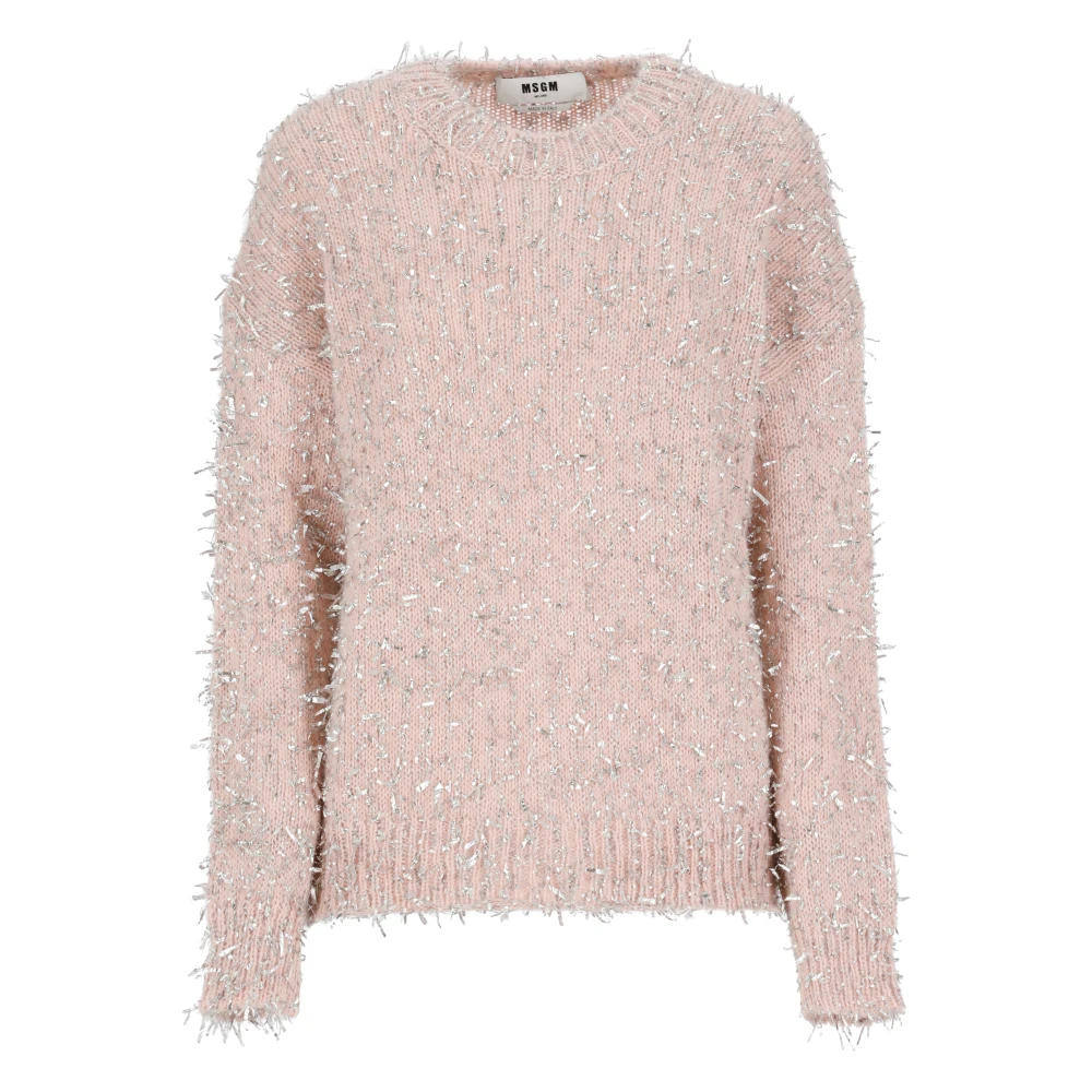 Msgm Roze Lurex Crew Neck Sweater Pink Dames