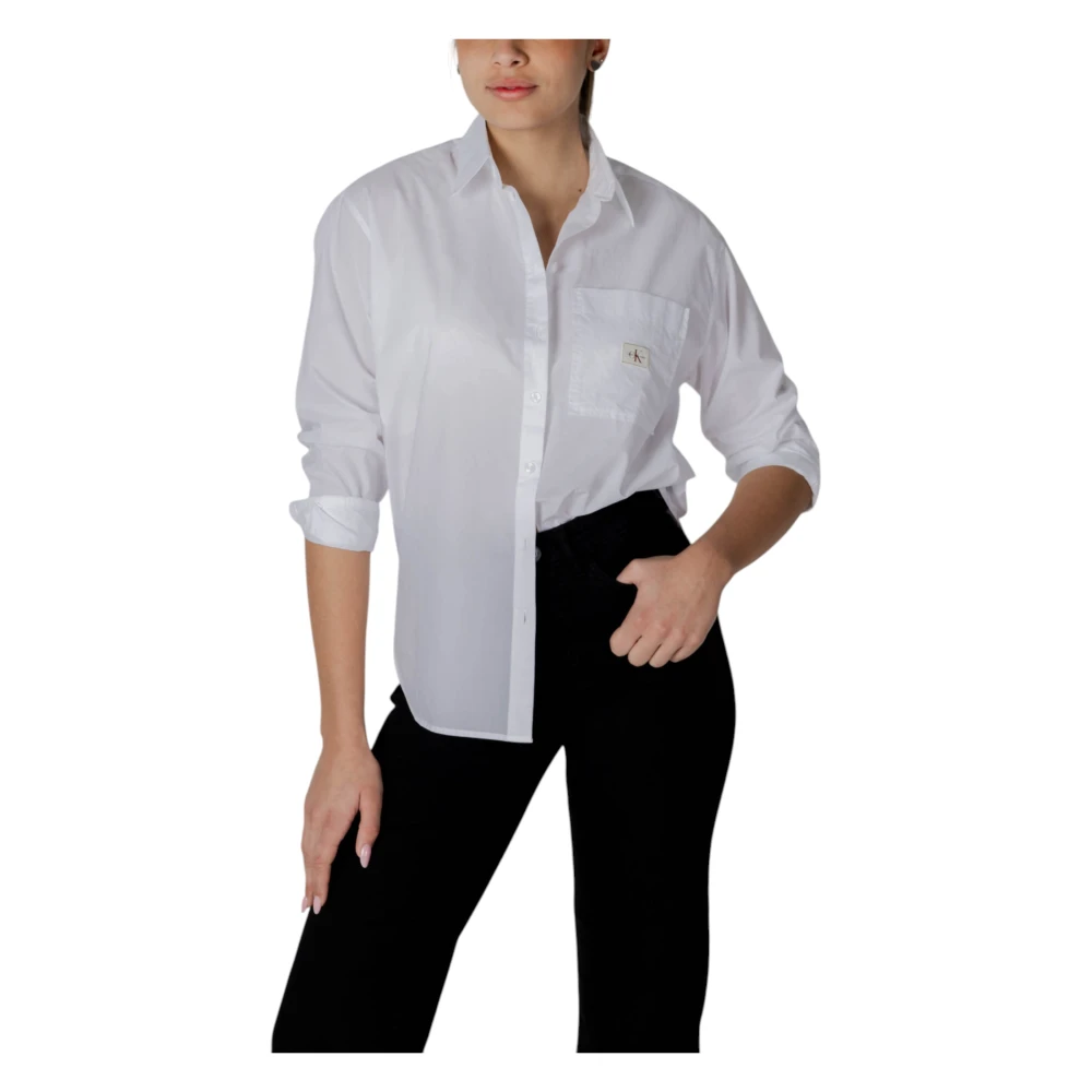 Calvin Klein Jeans Lange katoenen damesoverhemden collectie White Dames