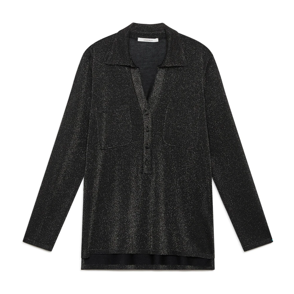 Maliparmi Women's Black V-Neck Knitwear, S, Shiny Fluid Lurex Knitwear