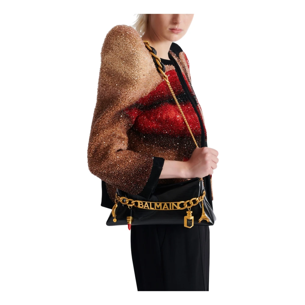 Balmain 1945 Zachte clutch in gestreept lakleer Black Dames