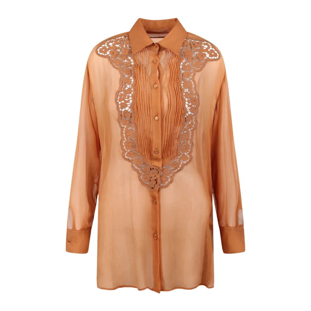 Ermanno Scervino Zijden Georgette Kant Blouse Brown Dames