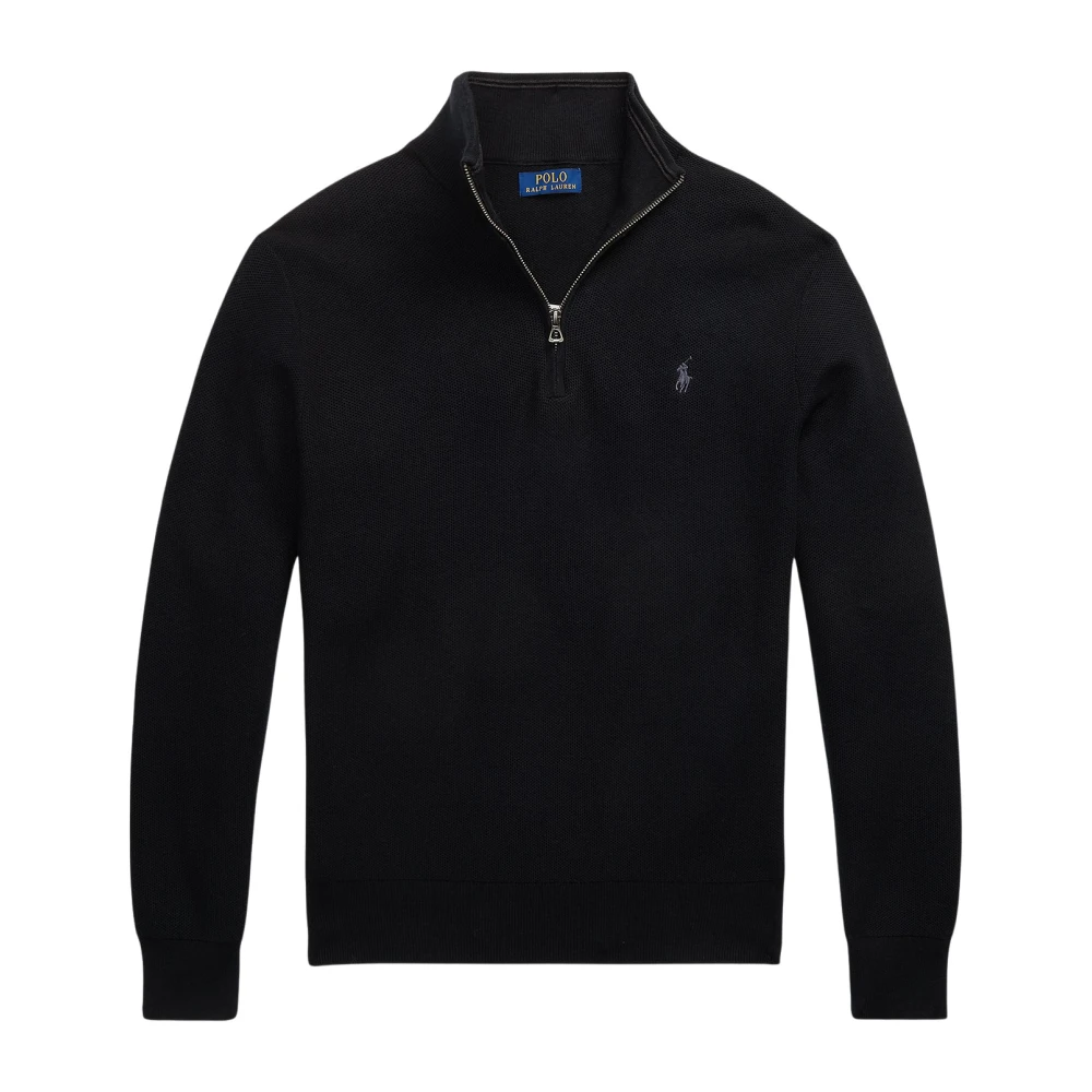 Polo Ralph Lauren Mesh-Gebreide Katoen Quarter-Zip Sweater Black Heren