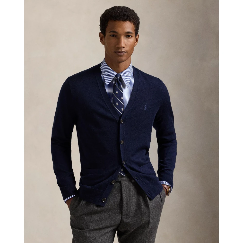 Polo Ralph Lauren Slim-Fit Wasbare Wol Cardigan Blue Heren