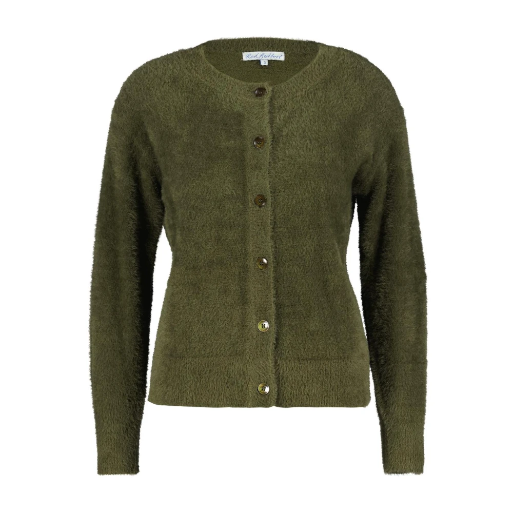 Red Button Fluffy Cardigan Vest Green Dames