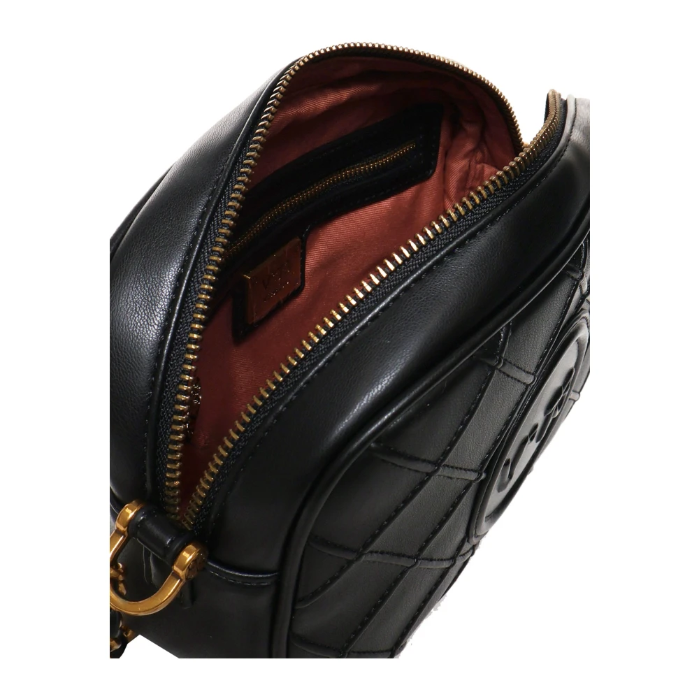 V73 Zwarte Nappa Matelassé Schoudertas met Logo Black Dames