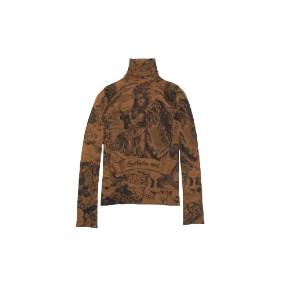 Acne Studios Gelaagd Print T-shirt Hoge Hals Naadloos Brown Dames