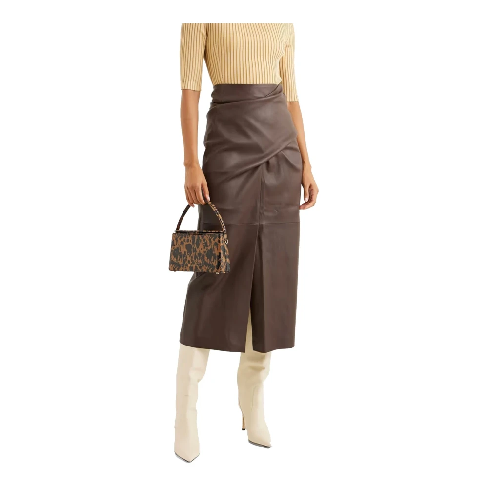 BRUNELLO CUCINELLI Leren rok met dubbele rij knopen Red Dames
