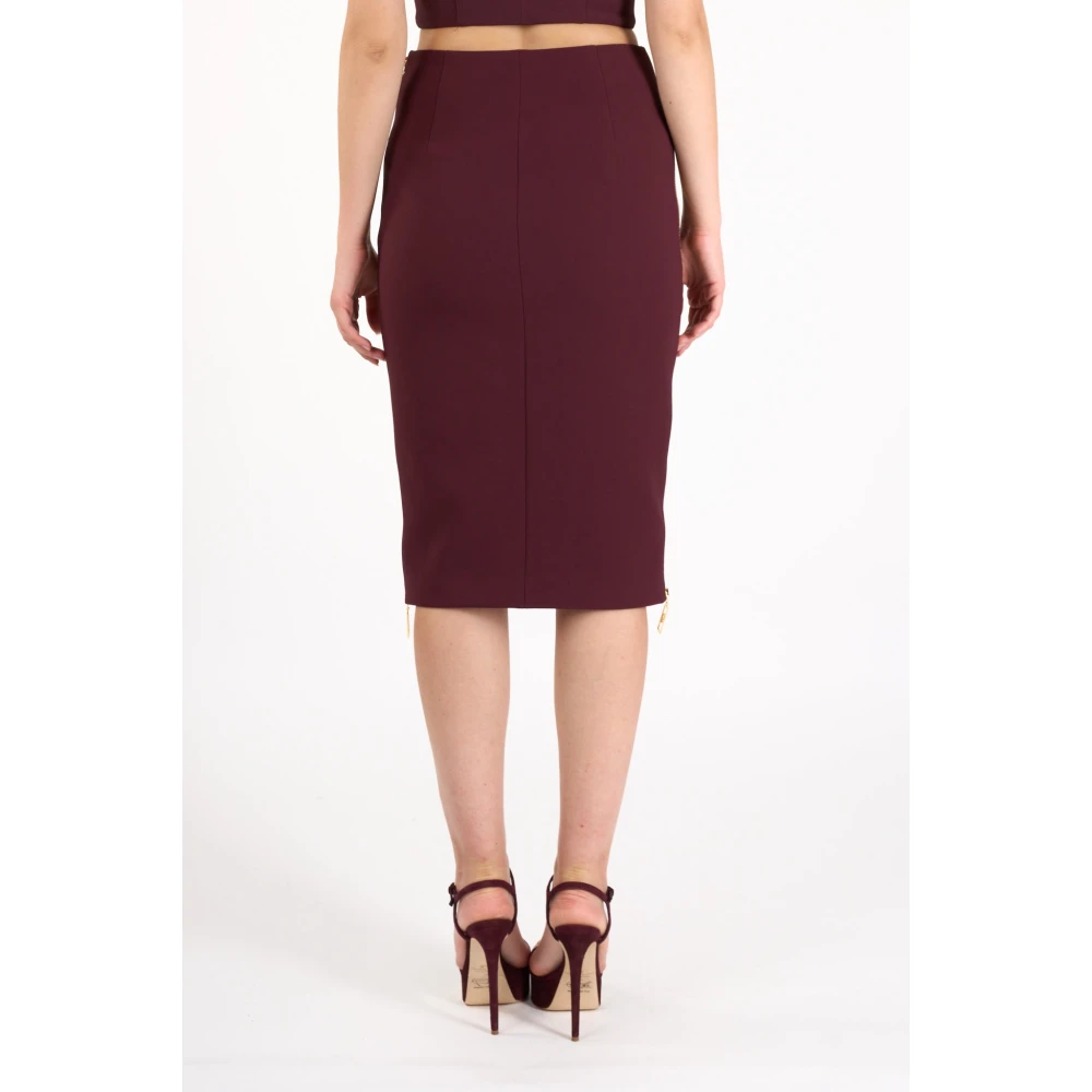 Elisabetta Franchi Midi Jurk met Ritsmotief in Crêpe Red Dames