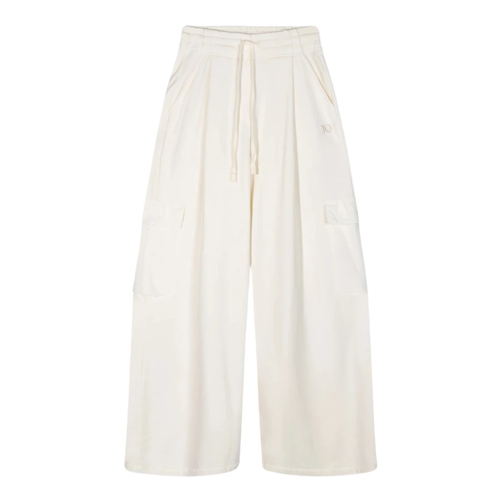 10Days Wijde Cargo Broek in Comfortabele Stof White Dames