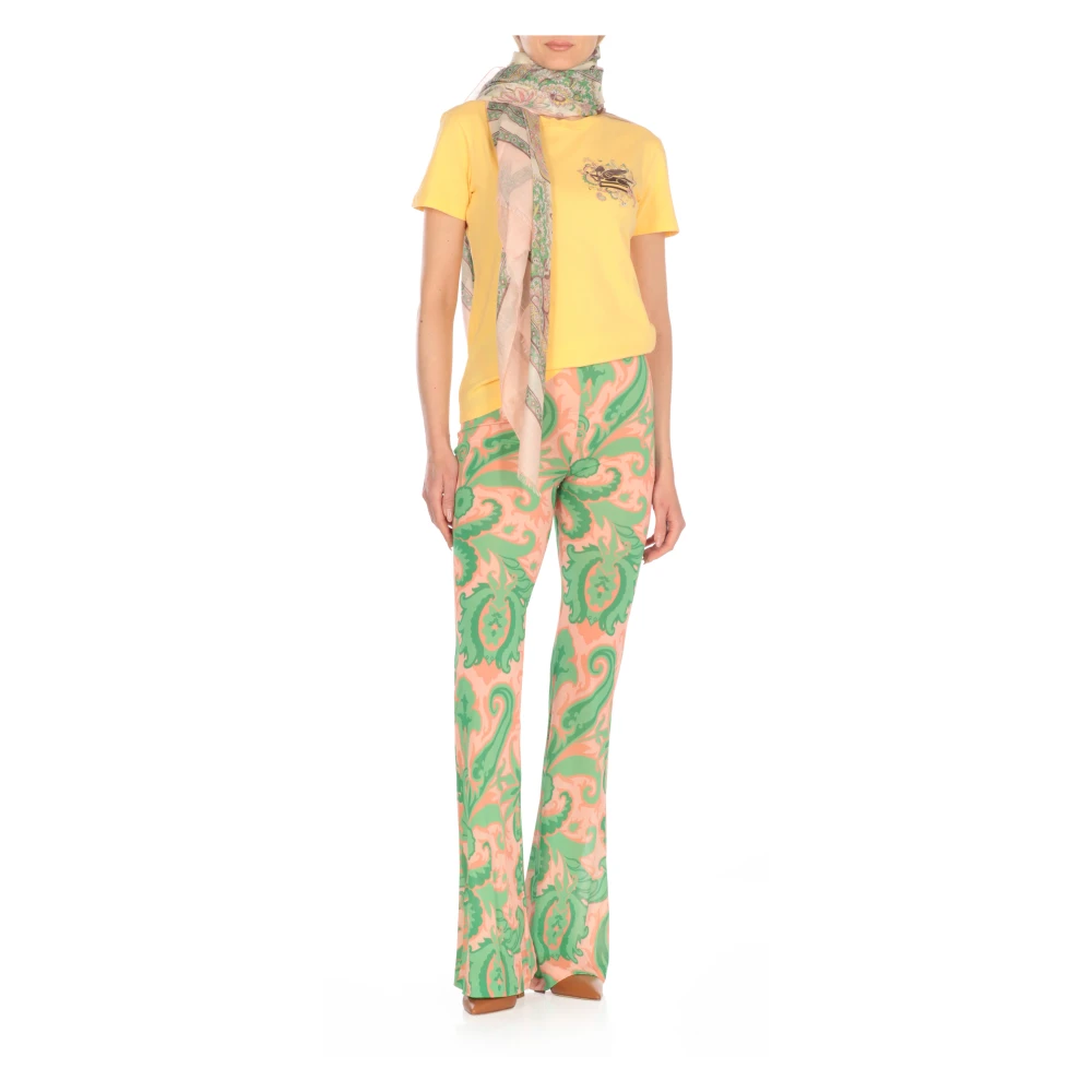 ETRO Gele Katoenen Crewneck T-shirt met Logo Yellow Dames