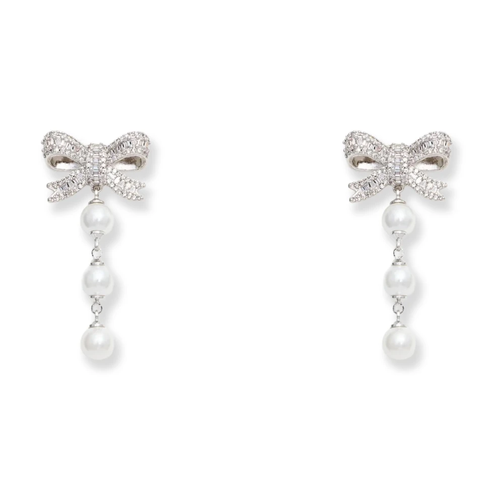 Self Portrait Bow Faux-Pearl Earrings - Female - Earrings - Gray - One Size - Accessories