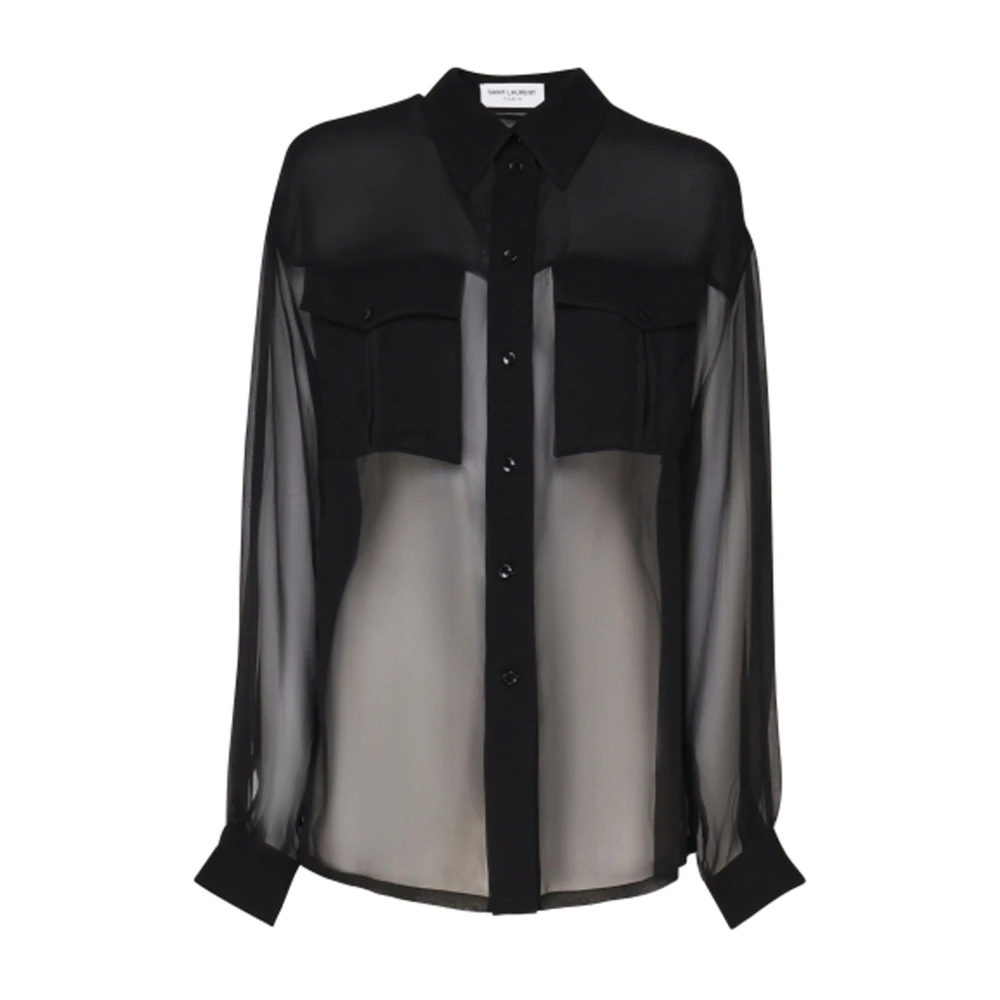 Saint Laurent Zijden Crepe Muslin Shirt Zwart Black Dames